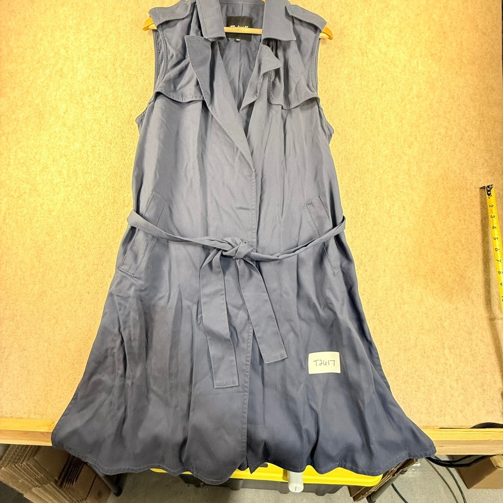 Madewell Navy Blue Sleeveless Trench Vest Belted Long Jacket Large